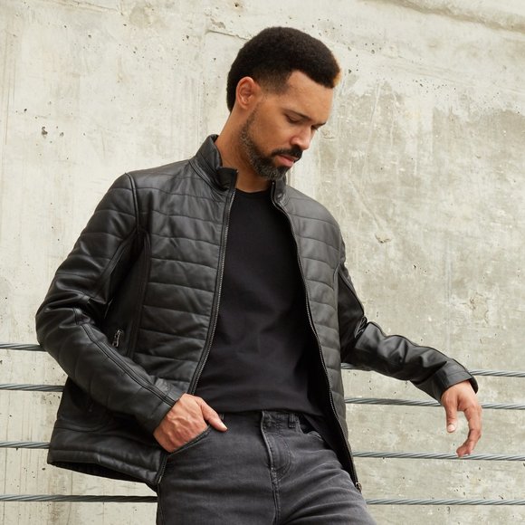 DINO Black Leather Bomber Jacket - Picture 2 of 9